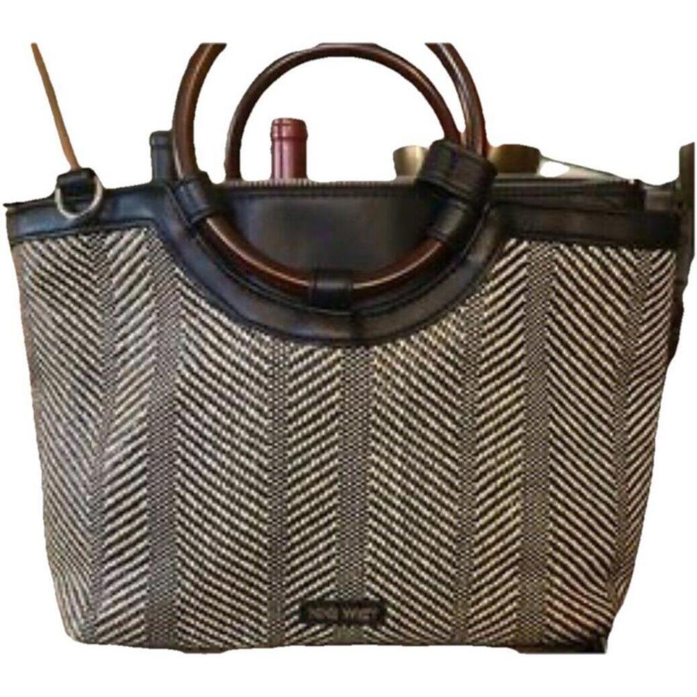 CONVERTIBLE NINE WEST SATCHEL SHOULDER HOBO TOTE  BAG Black FAUX LEATHER TRIM